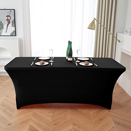AZON Black 6FT Stretch Spandex Table Cover Washable and Wrinkle Resistant Kitchen Spandex Tablecloth Fitted Rectangular Table for Party,Banquet,Weddings,Cocktail and Festival | The Storepaperoomates Retail Market - Fast Affordable Shopping