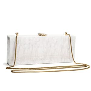 Acrylic Clutch Evening Bag for Women, Long Pearl Acrylic Clutch Handbag for Dinner Party Wedding iPhone White