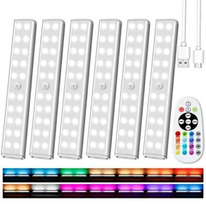 Under Cabinet Lighting Wireless with Remote, 48 LED Rechargeable Under Cabinet Lights , Kitchen Counter Lights Dimmable LED Closet Lights RGB Bar for Shelf, Car , Hallway, 15 Color Changing, 6 Pack