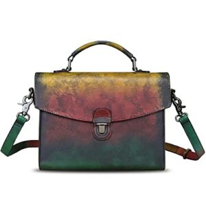 Genuine Leather Satchel Purse for Women Vintage Handmade Top Handle Handbag Retro Designer Crossbody Bag (Multicolor1)
