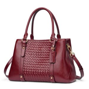 Kattee Women Soft Genuine Leather Satchel Bags Top Handle Crossbody Purses and Handbags Hobo Totes Shoulder (Wine Red)