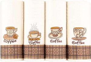 Lavien Home, Kitchen Dish Towels for Drying Dishes Absorbent Coffee Decorative Dish Cloths (Set of 4), Turkish Cotton Waffle Weave, Embroidered Rustic Housewarming Gift Bar Towels 16 x 23 inches