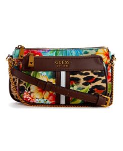 GUESS Womens Kasinta double zip pouch, Leopard Floral, One Size US