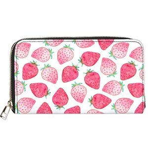 Qwalnely Strawberry Wallet Leather Purse Phone Credit Card Storage Cute Strawberry Stuff Gifts for Women and Girl