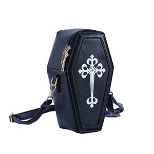 Gothic PU Leather Bag Women’s Crossbody Coffin Bag, Small Cell Phone Goth Purse, Novelty Shoulder Bags for Halloween Cosplay (Black)