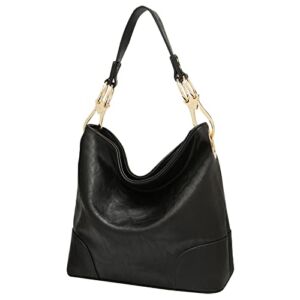 FOXLOVER Hobo Bags for Women PU Leather Hobo Purse and Handbags Granny Chic Large Shoulder Bag(Black)