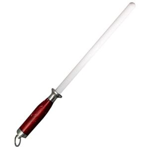 Westlion diamond ceramic sharpening rod, lightweight and highly durable 11 inch, suitable for professional chefs and home chefs,Metal Handle Ceramic rod, with Storage Hook (Red White 11 Inch)