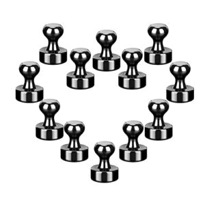 ETHCOOL 12 Pcs Fridge Magnets Black Refrigerator Magnets Magnetic Push Pins Heavy Duty Steel Push Pin Magnets,Metal Brushed Nickel Strong Durable Pin Magnets for Whiteboard Fridge Map Home Office