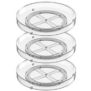 Benzoyl Lazy Susan Spice Rack, 3 Pack 10.6” Round Plastic Clear Rotating Turntable Organization, Spinning Organizer Spices Condiments Container Bins for Cabinet, Pantry, Fridge, Countertop, Kitchen