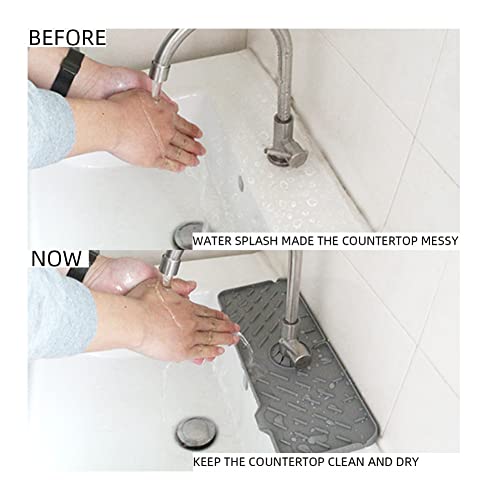 SKYXIU Silicone Faucet Handle Drip Catcher Tray Mat,Silicone Faucet Mat,Splash Catcher for Sink Faucet,Drying Mat for Kitchen Counter & Bathroom Kitchen Sink Splash Guard(H Grey) | The Storepaperoomates Retail Market - Fast Affordable Shopping