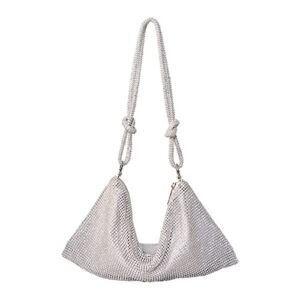 Rhinestone Purses For Women, 13 X 6 Inch Crystal Hobo Bag For Women Chic Evening Handbag Shiny Purse, Evening Clutch Bag, Silver