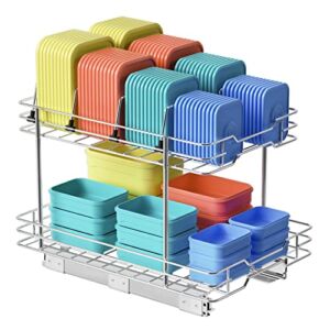 KES Food Container Lid Organizer and Food Container Organizer, 2 Tier Pull Out Cabinet Organizer, Silding Plastic Container Organizer Lid Storage Chrome, KPO506W36D53-CH