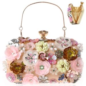 BBTT.ful Women Clutches Flower Evening Handbag Chain Strap Shoulder Bag handbag Wedding bag purse(Champagne)