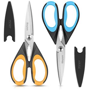 Kitchen Shears, iBayam Kitchen Scissors Heavy Duty Meat Scissors Poultry Shears, Dishwasher Safe Food Cooking Scissors All Purpose Stainless Steel Utility Scissors, 2-Pack (Black Yellow, Black Blue)