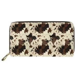 Wanyint Brown Cow Print Leather Purse Wallet for Women Men Long Clutch Cell Phone Case Shopping Clutch Zipper PU Leather Pouch