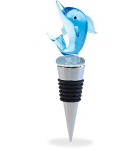 Cheers Dolphin Glass Wine Stopper – Elegant Vacuum Seal Reusable Nautical Ocean Life Wine Bottle Stopper – Airtight Leak Proof Bottle Topper Cork Plug, Cute Home Decor & Bar Tool Accessory Gift