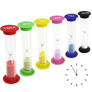 EMPCYDIA 6pcs Small Sand Timer, Kitchen Timer, Toothbrush Hourglass, Visual timers for Kids, Teachers, Cooking, Home Gym,School 30S,1M,2M,3M,5M,10M