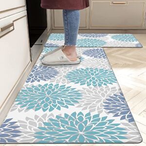 HEBE Anti Fatigue Kitchen Floor Mats Set of 2 Thick Cushioned Kitchen Rugs Mats Set Waterproof Non Slip Comfort Floor Rug Carpet for Kitchen Sink,Laundry 17″x48″+17″x28″