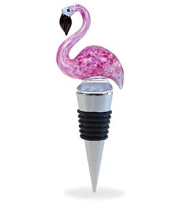 Cheers Flamingo Glass Wine Stopper – Elegant Vacuum Seal Reusable Zoo Animal Bird Wine Bottle Stopper – Airtight Leak Proof Bottle Topper Cork Plug – Cute Home Decor & Bar Tool Accessory Gift