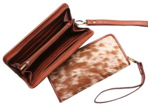 Womens Zipper Wristlet Clutch – Brown Cow Hide Cow Skin Leather Hand Clutch Zip Phone Wallet Clutch Card Case 8′ X 4′ – Gift for her
