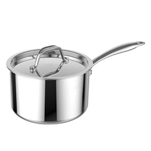 Ciwete 2 Quart Saucepan with Lid, 18/10 Stainless Steel Pot, 2 Qt Sauce Pan, Small Pot for Cooking, Induction Cookware for Home Kitchen Dishwasher Oven Safe