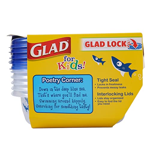 Glad for Kids Sharks GladWare Medium Lunch Square Food Storage Containers with Lids | 25 oz Kids Food Containers with Shark Design, 5 Count Set | Airtight Food Storage Containers for Food | The Storepaperoomates Retail Market - Fast Affordable Shopping