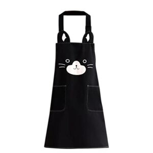 KIMCHOMERSE Kitchen Apron with Cute Cat Pattern and 2 Front Pockets, Durable Denim Cloth Apron Foulingproof for Cooking Grilling BBQ Chef, Fits Men and Women, Funny Gifts for Mom and Dad -Black