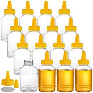 ZEAYEA 16 Pack Plastic Honey Bottle, 12 Oz Empty Honey Jars with Leak Proof Twist Top Caps, Clear Honey Pot for Storing and Dispensing, Squeeze Honey Container Dispenser for Home, Kitchen