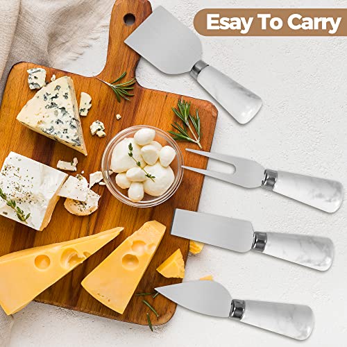 4PCs Stainless Steel Cheese Knife Spreader Set with Ceramic Handle, Cheese Shaver, Butter Spatula Knives, and Fork for Kitchen, Home. Best Gift for Friends, Thanksgiving, Birthday Party (Marble White) | The Storepaperoomates Retail Market - Fast Affordable Shopping