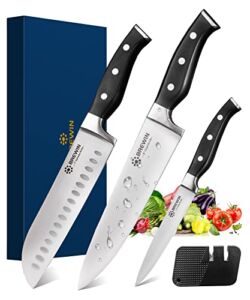 Brewin Professional Chef Knife Set 3PCS, Ultra Sharp Knives Set for Kitchen High Carbon Stainless Steel Kitchen Knife Sets Full Tang Ergonomic Handle Japanese Cooking Knife with Gift Box