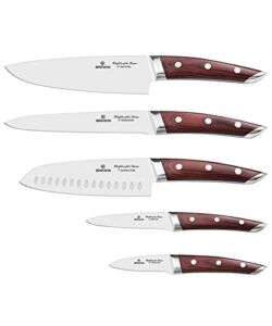 Brewin CHEFILOSOPHI Chef Knife Set 5 PCS with Elegant Red Pakkawood Handle Ergonomic Design,Professional Ultra Sharp Kitchen Knives for Cooking High Carbon Stainless Steel Japanese Chef’s Knife