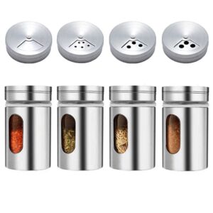 Salt and Pepper Shakers Set 3.3oz Portable ,Stainless Steel Spice Shakers Seasoning Container for Home 4 Pcs Set with Rotating Lids Spice Jars Shaker Seasoning Cans Set of 4 (4PCS)