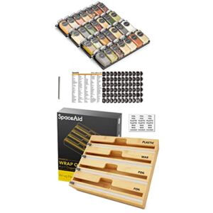 SpaceAid Spice Drawer Organizer with 28 Spice Jars, SpaceAid WrapNeat 4 in 1 Wrap Dispenser with Cutter