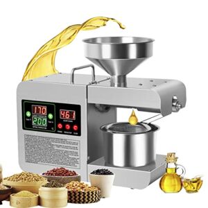 Anatole Electric Oil Press Machine 820W Cold Hot Press Stainless Steel Seed Oil Maker 40-240℃ Temperature Adjustable Automatic Organic Oil Extractor for Commercial Home Kitchen