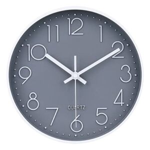 jomparis 10 Inch Gray Wall Clock Battery Operated Silent & Non-Ticking Wall Clock for Home, Bathroom, Bedroom, Kitchen