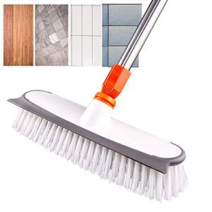 Heavy Duty Floor Scrub Brush with Long Handle,BITOPE 12″ Wide Grout Brush with Stiff Bristle Brush Scrubber for Spring Cleaning Deck, Bathroom, Tile, Kitchen, Swimming Pool