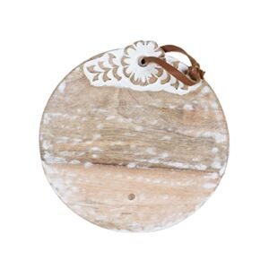 Foreside Home and Garden Small Round White Wood Cutting Board
