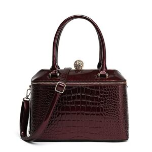 Style Strategy burgundy patent leather purses for women Crocodile Textured Shoulder handbag with kiss lock Satchel crossbody for women
