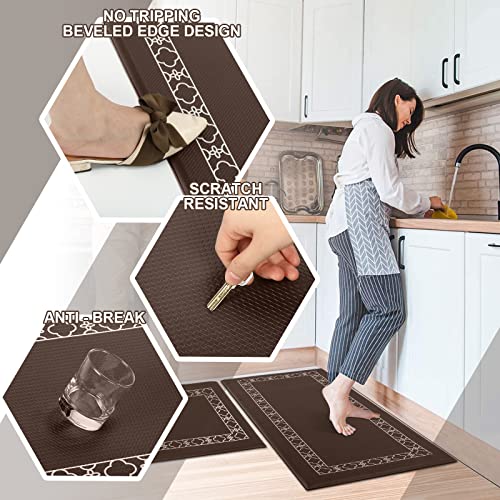 VEMOLLA Kitchen Mat 2 PCS Cushioned Anti Fatigue Mat, Non Skid Kitchen Rugs and Mats, Heavy Duty PVC Ergonomic Waterproof Comfort Standing Foam Mat for Floor Home, Kitchen, Office, Laundry, Brown | The Storepaperoomates Retail Market - Fast Affordable Shopping