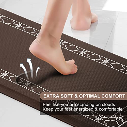 VEMOLLA Kitchen Mat 2 PCS Cushioned Anti Fatigue Mat, Non Skid Kitchen Rugs and Mats, Heavy Duty PVC Ergonomic Waterproof Comfort Standing Foam Mat for Floor Home, Kitchen, Office, Laundry, Brown | The Storepaperoomates Retail Market - Fast Affordable Shopping