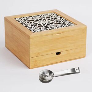 Ethereal Home Bamboo Tea Bag Organizer Box (9 Compartments) Tea Organizer for Tea Bags – Wooden Tea Box for Tea Bags Organizer Incl. Tea Bag Squeezer