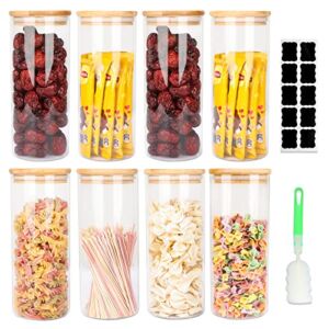 32 OZ Glass Storage Jars with Airtight Bamboo Lids, Set of 8 Food Storage Jars with Wood Lids, Glass Kitchen Canisters, Clear Container for Flour, Dry Goods, Cookie, Candy, Rice, Pasta