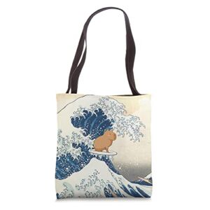 Wave Capybara Surfing Rodent Tote Bag