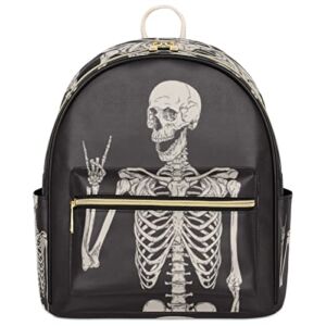 Backpack Purse for Woman Rock Skeleton Skull PU Leather Fashion Mini Backpack Casual Bag for Woman Girls