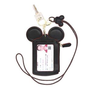 Ondeam ID Holder With Lanyard Badge Holder,PU Leather newchic Cute Animal Shape neck wallet for Women(Black)