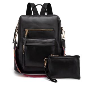 PINCNEL Backpack Purse for Women PU Leather Backpack Travel Bag Ladies Shoulder Bag Fashion Satchel, with Wallet(Black)
