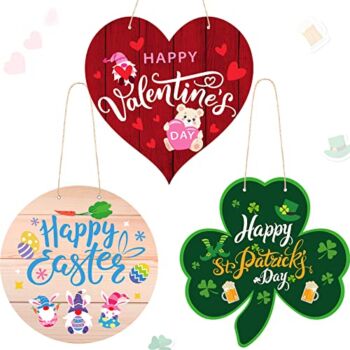 3 Pack Door Sign Wooden Hanging Welcome Board Welcome Sign Seasonal Wooden Door Decoration for Valentine St Patrick’s Day Easter Halloween Thanksgiving Christmas Indoor Outdoor Decor (Fresh Style) | The Storepaperoomates Retail Market - Fast Affordable Shopping