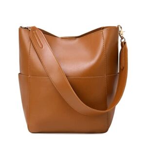 Women Handbag Designer Vegan Leather Hobo Handbags Shoulder Bucket Cross-body Purse (Brown)