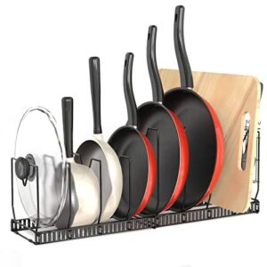 Pots and Pans Organizer, Pot Lid Organizer Holder Pan Organizer Rack with 8 Adjustable Dividers 1 Utensil Holder for Cabinet Countertop Cupboard Kitchen, Upgraded in 2022