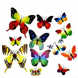 24PCS PVC 3D Butterfly Fridge Magnets Refrigerator Magnets Wall Stickers with Magnet for Wall Decor Art Decor Crafts Home Party Decoration (Rainbow)